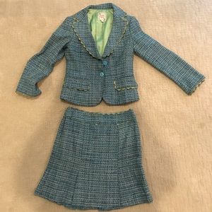 Nanette Lepore twill blue green skirt suit